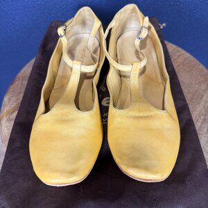 Kudeta Yellow Italian Leather T-Strap Ballet Flats, Size 40 (9)
